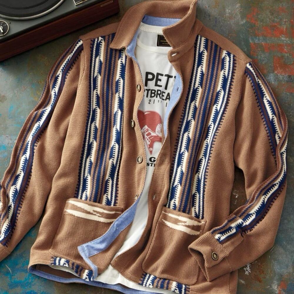 32 Bar Blues Men’s XL Striped Knit Button Front Collared Cardigan Sweater